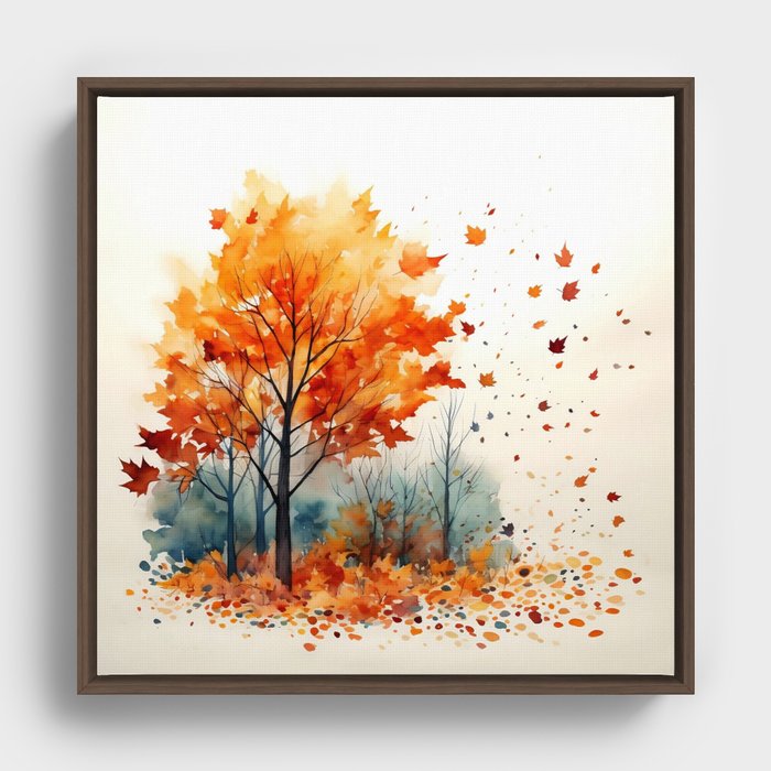 Maple Leaves - Watercolor Landscape Framed Canvas