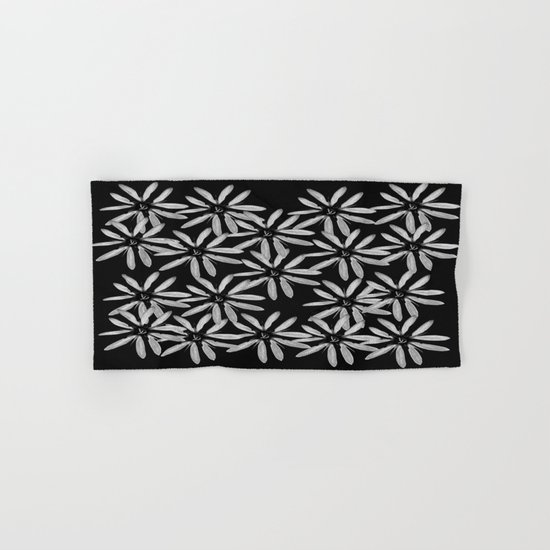 Tiny White Flowers on Black Background Hand & Bath Towel
