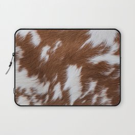 Brown and White Cow Skin Print Pattern Modern, Cowhide Faux Leather Laptop Sleeve