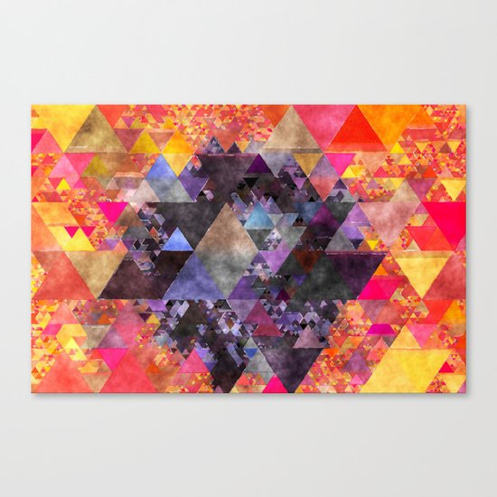 Fire red blue yellow triangle pattern - Watercolor illustration Canvas Print