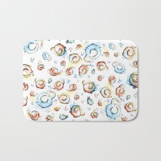 Elephants Pattern Watercolor Whimsical Animals Bath Mat
