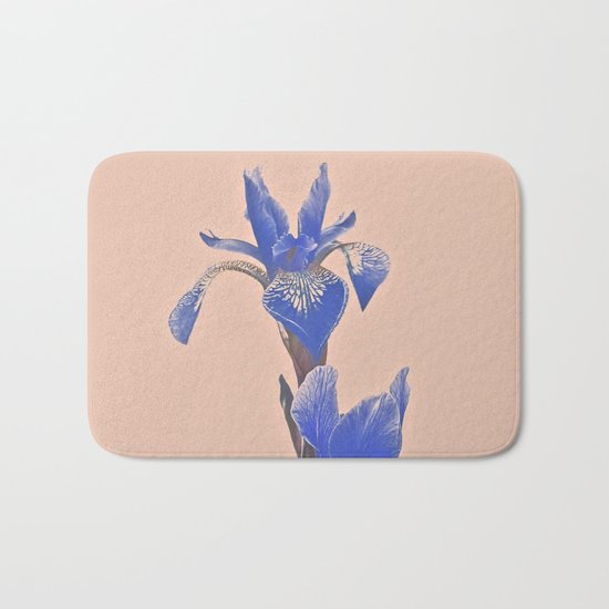 Blue Iris On Pink Bath Mat