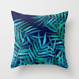 Watercolor Palm Leaves on Navy Throw Pillow