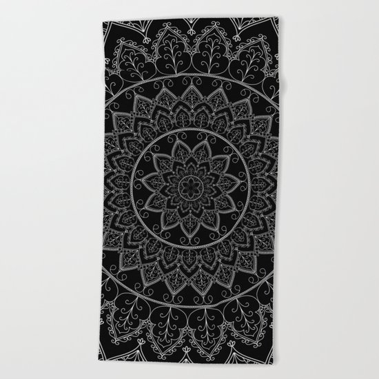 Black and White Lace Mandala Beach Towel