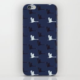 Flying Elegant Swan Pattern on Navy Blue Background iPhone Skin