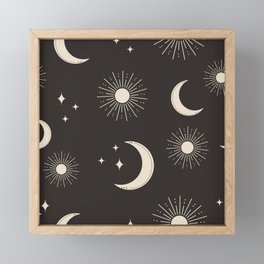 Solstice Sun & Moon (Faded Black) Framed Mini Art Print