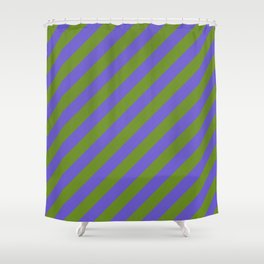 [ Thumbnail: Slate Blue and Green Colored Lines/Stripes Pattern Shower Curtain ]