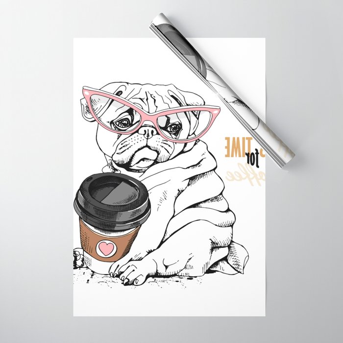 Cute Pug Puppy Pink Glasses Plastic Pug Lover Wrapping Paper