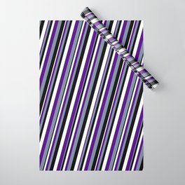 [ Thumbnail: White, Indigo, Light Slate Gray & Black Colored Lined Pattern Wrapping Paper ]