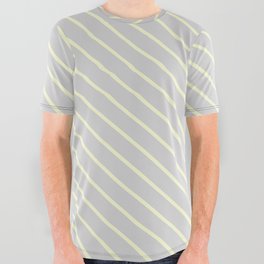 [ Thumbnail: Light Gray and Light Yellow Colored Lines/Stripes Pattern All Over Graphic Tee ]