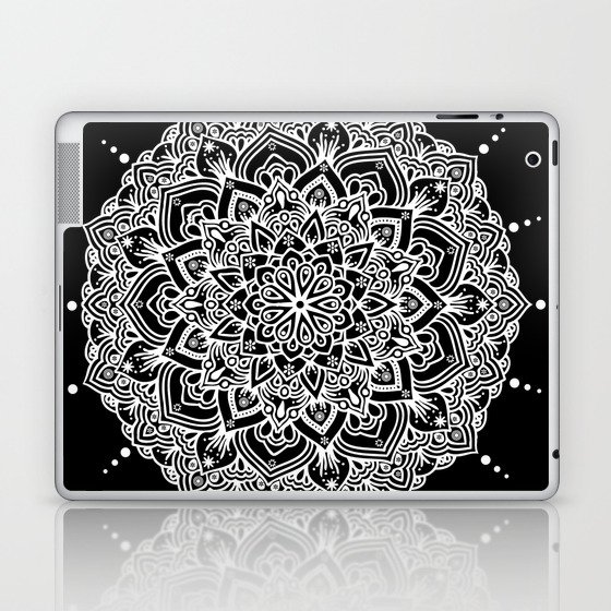 Mandala Droplets White Black Spiritual Zen Bohemian Hippie Yoga Mantra Meditation Laptop & iPad Skin