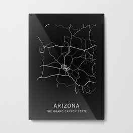 Arizona State Road Map Metal Print | Yuma, Cartography, Highways, Arizona, Phoenix, Grandcanyon, Tucson, Mesa, Graphicdesign, Road 