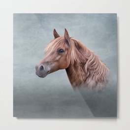 Drawing portrait  horse Metal Print | Care, Drawing, Chestnut, Hand, Closeup, Brown, Background, Beautiful, Field, Acrylic 