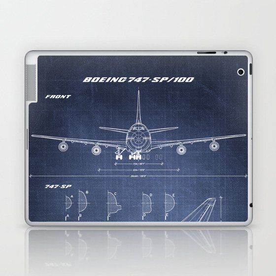 Boeing 747-SP and 747-100 Blueprint in High Resolution (dark blue) Laptop & iPad Skin