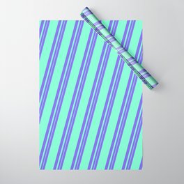 [ Thumbnail: Medium Slate Blue and Aquamarine Colored Lines Pattern Wrapping Paper ]