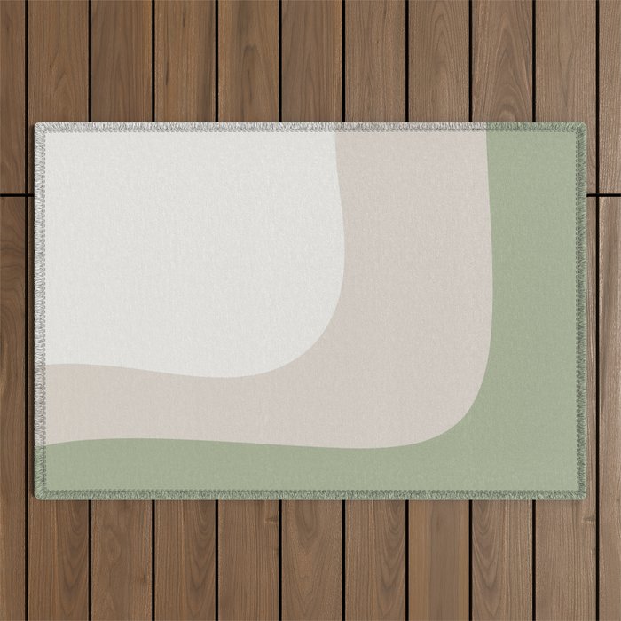 Triple Wave Modern Minimalist Abstract Pattern in Sage Green, Beige, and Cream Outdoor Rug