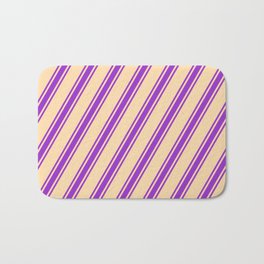 [ Thumbnail: Tan and Dark Orchid Colored Lines/Stripes Pattern Bath Mat ]