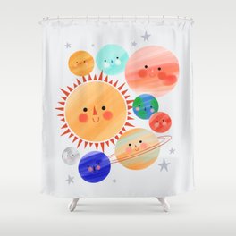 Kids Planet Space Illustration  Shower Curtain