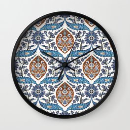 Iznik Tile Pattern Blue White Brown Wall Clock | Iznik, Ottoman, White, Underglaze, Floral, Comforter, Tiles, Bolered, Turkishtiles, Pottery 