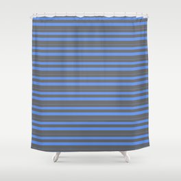 [ Thumbnail: Cornflower Blue and Dim Grey Colored Stripes Pattern Shower Curtain ]