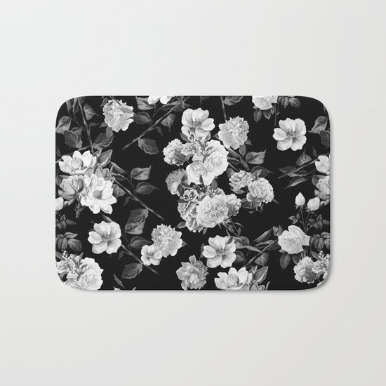 Black and White Botanic Pattern Bath Mat