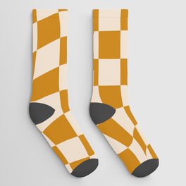 70s Trippy Grid Retro Pattern in Yellow & Beige Socks