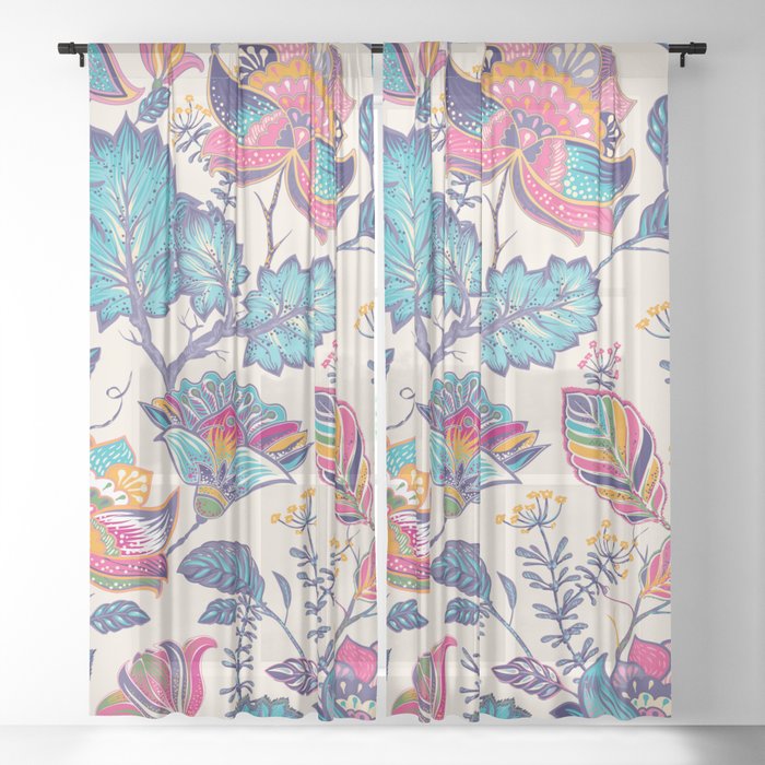 French Provencal Art Nouveau Vintage Summer Floral Sheer Curtain