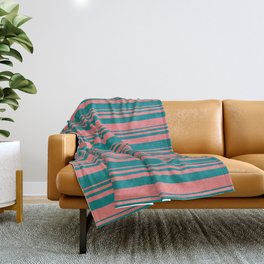 [ Thumbnail: Light Coral and Teal Colored Lined Pattern Throw Blanket ]