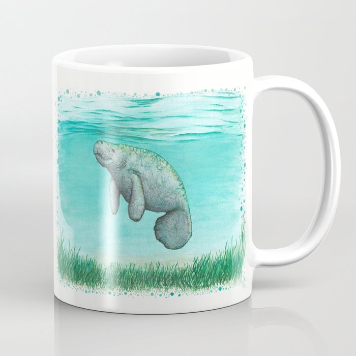 "Mossy Manatee" by Amber Marine ~ Watercolor & Ink Painting, (Copyright 2016) Coffee Mug