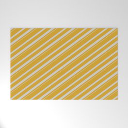 [ Thumbnail: Goldenrod & Light Grey Colored Striped Pattern Welcome Mat ]