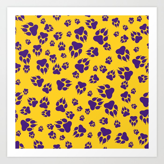 Tiger Paw Prints Pattern in Gold and Purple Digital Design-Style 2 Art