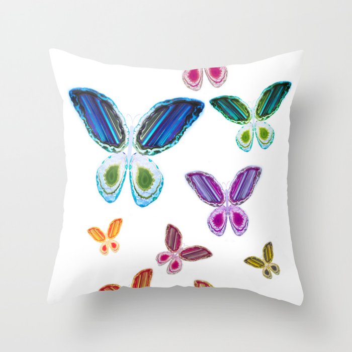 A Rainbow of Agate Butterflies Throw Pillow