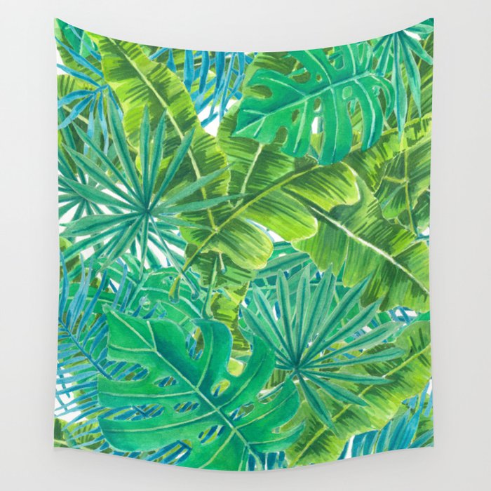 Tropcal leaves watercolor Wall Tapestry