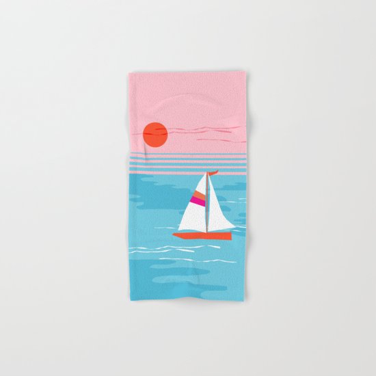 Mellow Out - memphis throwback retro classic neon yacht boating sailboat ocean sea 1980s 80s pop art Hand & Bath Towel