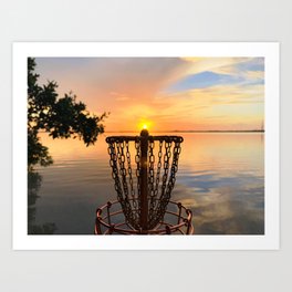 Disc Golf Basket Sunset over Water Art Print