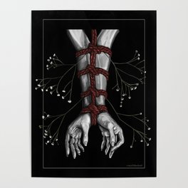 Shibari Arms and Hands Tied with Red Rope - Art Print Poster