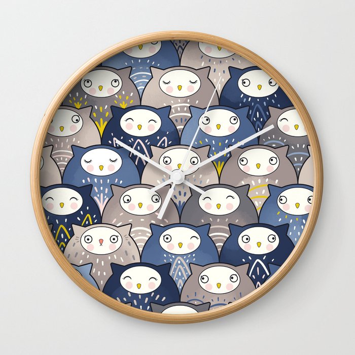 Find A Cat In A Parliament Of Owls Art Deco Kawaii Wall Clock By