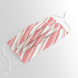 [ Thumbnail: Mint Cream & Light Coral Colored Striped/Lined Pattern Face Mask ]