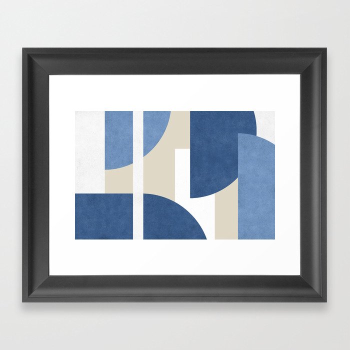 Halfmoon Colorblocks Composition - Blue Navy Framed Art Print