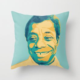 James Baldwin Portrait Teal Gold Blue Throw Pillow