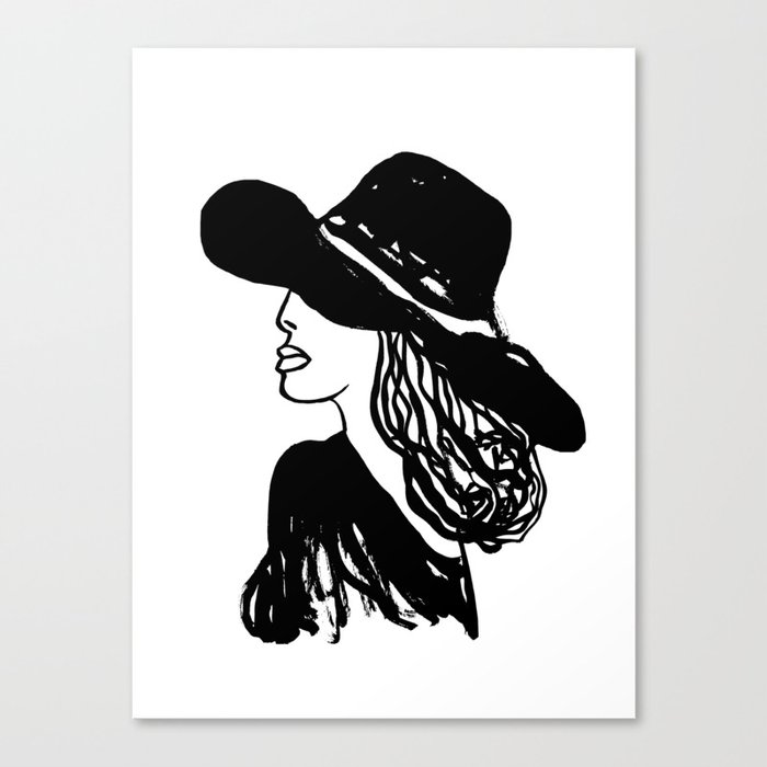 Portrait 4 Woman In Hat Illustration Art Minimal Black And White