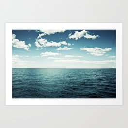 Ocean Sky Photography, Sea Horizon, Dark Teal Turquoise Aqua Blue Seascape Art Print
