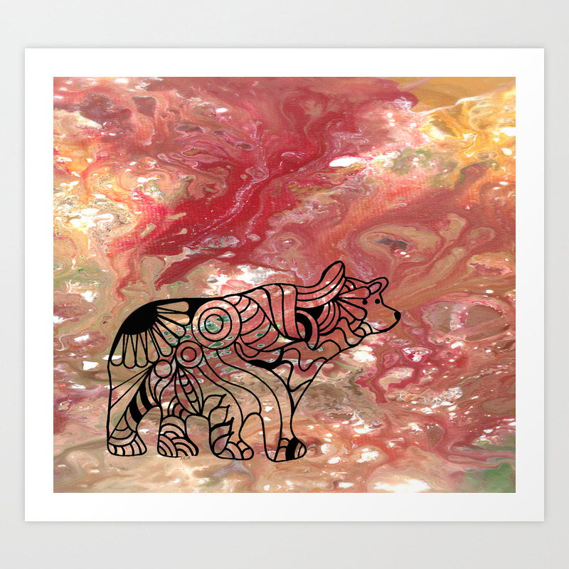 Abstract Acrylic Painting Bear And Zentangle Art Art Print By