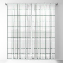 Grid Pattern White Forest Green Windowpane Graph Check Stripe Lines Minimalist Stripes Line Drawing Sheer Curtain