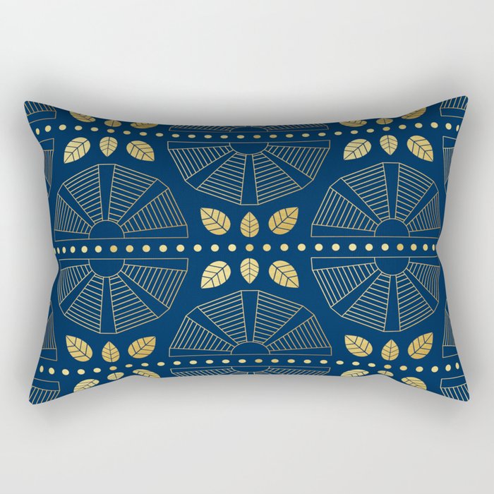 Navy Blue Art Deco Fans Rectangular Pillow