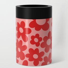 PINK AND RED RETRO FLOWERS Can Cooler