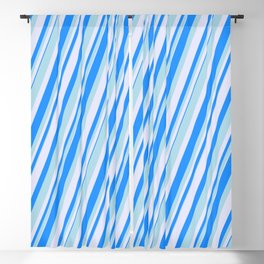[ Thumbnail: Blue, Light Blue & Lavender Colored Lined/Striped Pattern Blackout Curtain ]