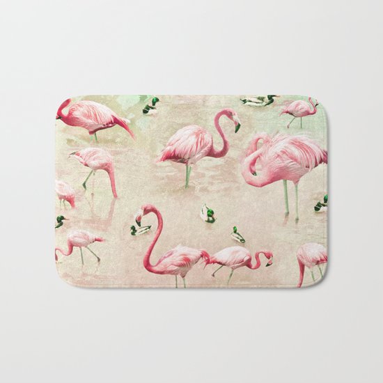 Flamingos Vintage Pink Bath Mat