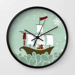 Santa and christmas sailboat Wall Clock