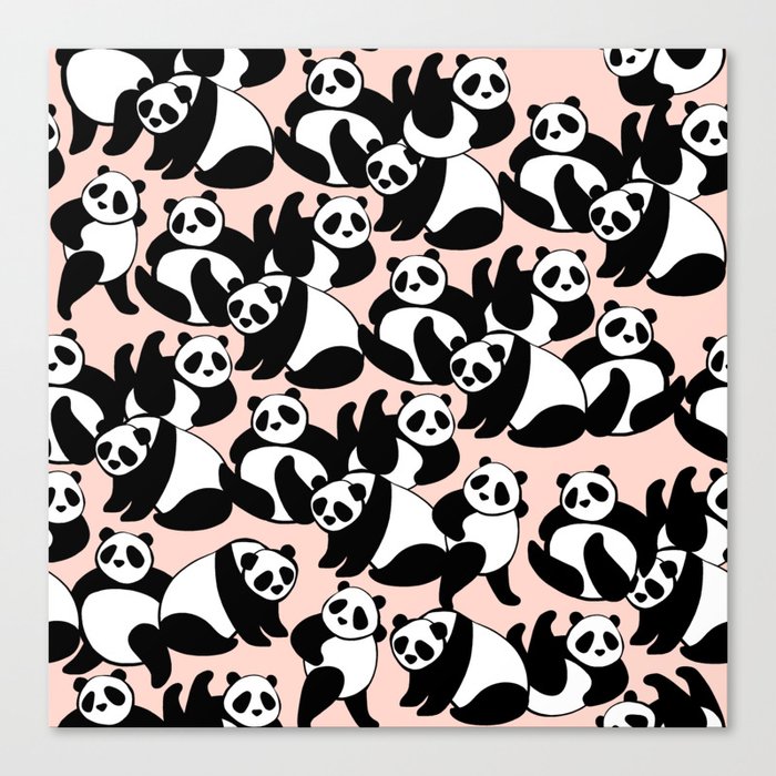 Black and White Panda Playground pattern on Pink Canvas Print
